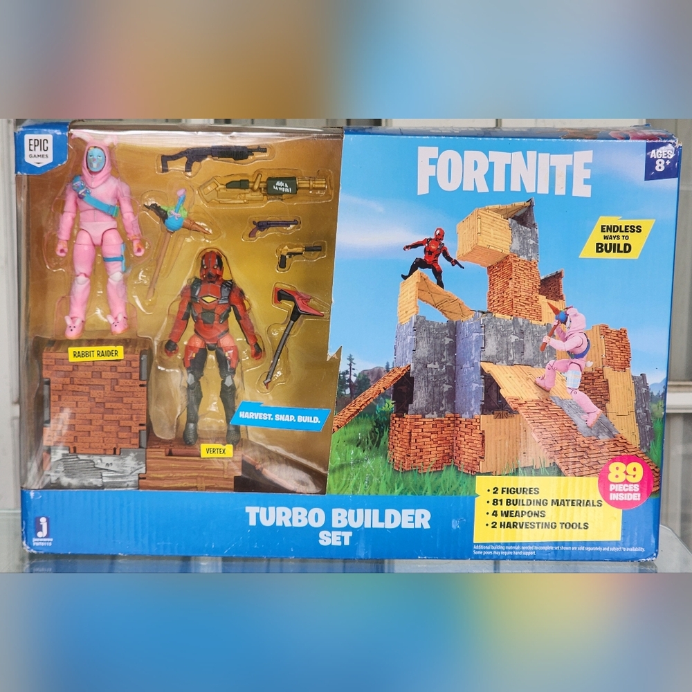 New Fortnite Turbo Builder Set, Rabbit Raider, Vertex, 89 Piece Set, Box Damaged